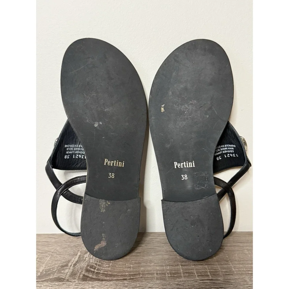 Pertini Black Jeweled Leather thong sandals ankle buckle Women's Sz 8 Made Spain